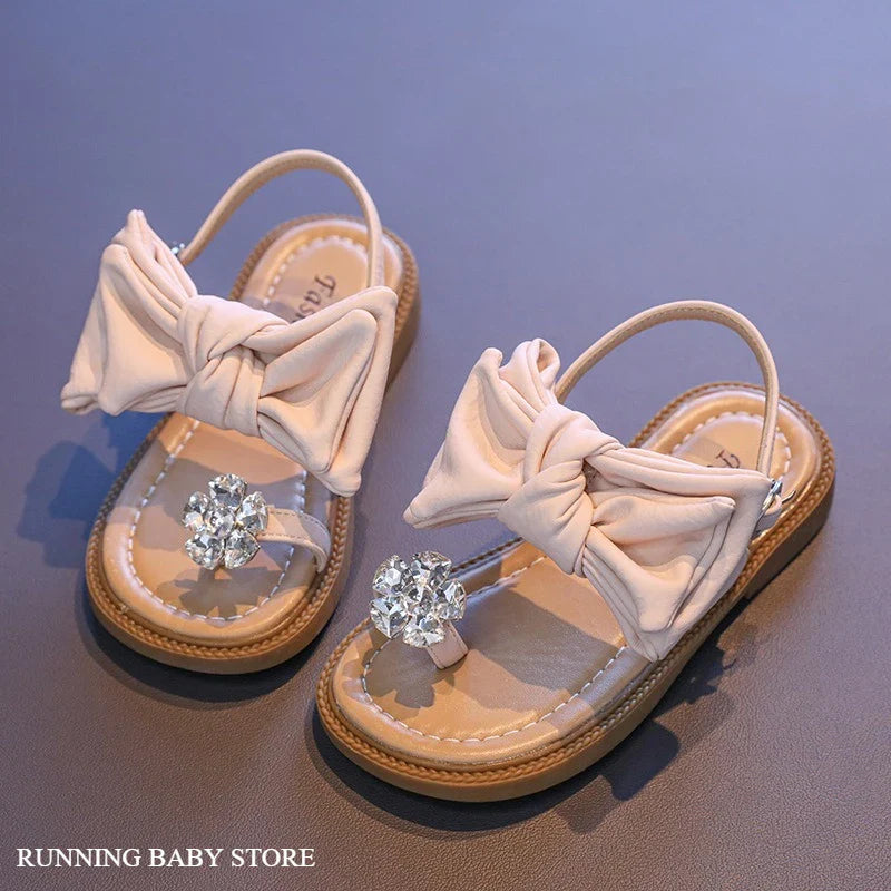 Sparkly Rhinestone Flip Flop for Girls Back Strape Children Slingbacks Shoes Nice Wedding Party Shoes with Large Bow-knot I05302