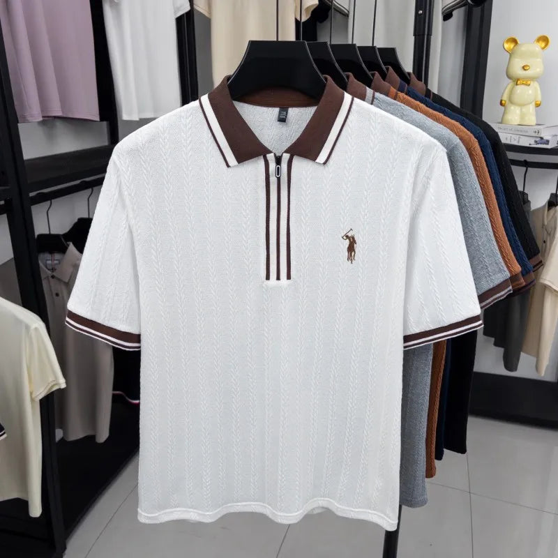 Luxury brand short sleeve T-shirt men's lapel top summer fashion jacquard design golf pony embroidery casual knitted polo shirt