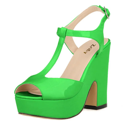 Women Sandals Fashion Sexy 12cm Ankle Strap Peep Toe High Heels Ladies Wedges Platform Sandal Patent Leather Party Wedding Shoes