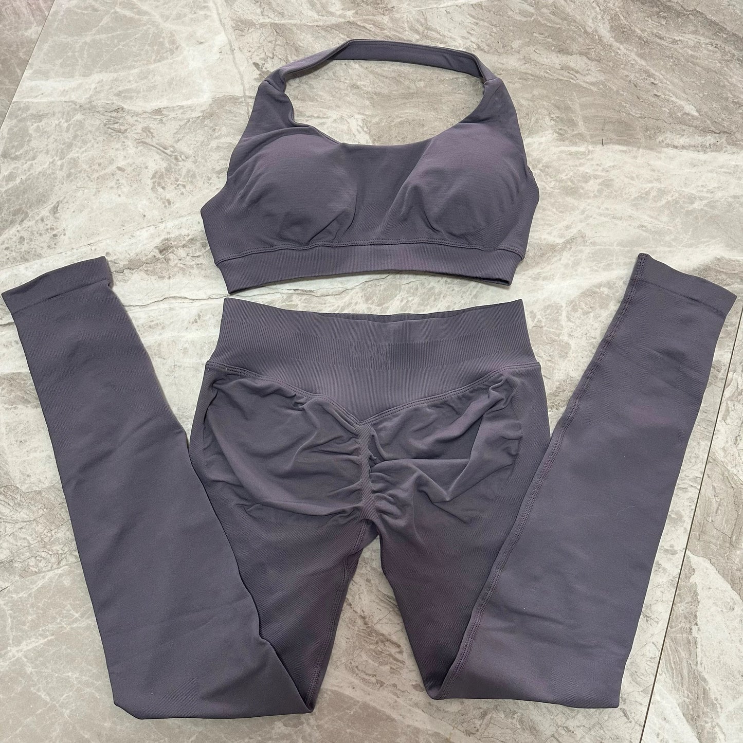 Yoga Legging Sets for Women Seamless Yoga Set Scrunch Butt Legging Set Workout Gym Suit with Halter Crop Top