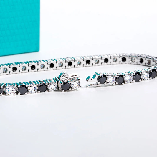 4mm D Color Black Moissanite Diamond Tennis Bracelet Luxurious 925 Sterling Silver Wedding Bracelets for Women Jewelry