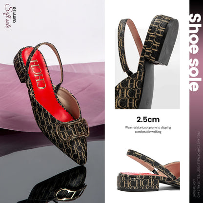 Classic Women's New 2024 Women's Low Heel Sandals Fashion Retro Design Letter Women's New Low Heel Shoes