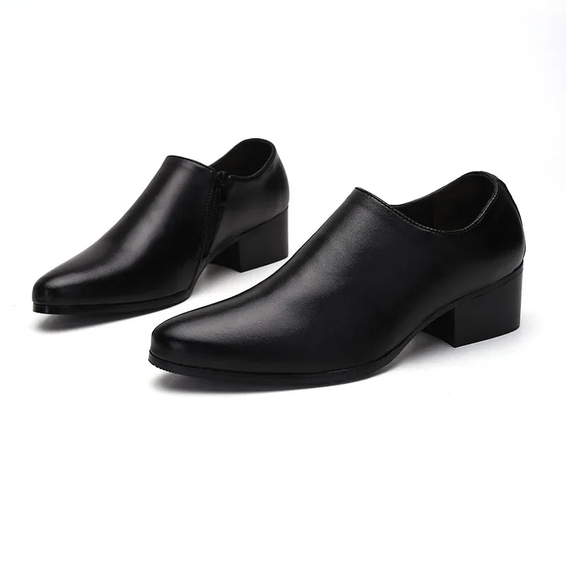 Sapatos Masculinos de Couro com Bico Fino – Sapatos Sociais Slip-On Formais, Preto/Marrom, Tamanhos 40–48