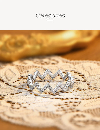 Zigzag Wave Pave Moissanite Rings for Women S925 Silver Eternity Stackable Band Dainty Versatile Everyday Party Jewelry