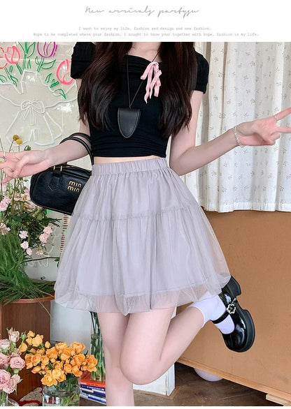 Women Summer 2026 A-Line Mini Skirt Pleated Puffy Short Skirt Korean Fashion Style Flower Bud Skirt Sweet Streetwear Y2k
