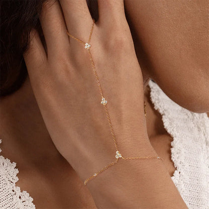 Dainty 5A Zircon Finger Ring Chain Bracelets Flower High Carbon Bracelet for Women Girl Adjustable s925 Silver Jewelry Gift