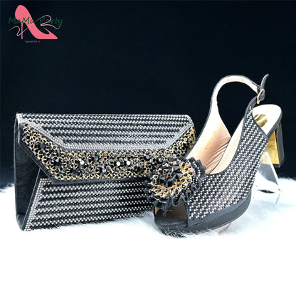 Italian Women Shoes Matching Bag Set in Green Color 7 CM Comfortable Heels with Plaform Elegant Peep Toe Sandals