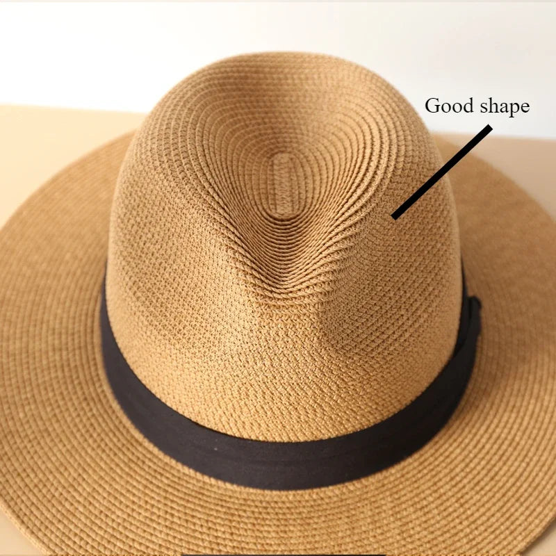 Big Size XL 63cm Travel Panama Jazz Straw Hat Summer Sun Hats for Women Men Wedding  Wide Brim Fedora Straw Beach Hat UV UPF 50+
