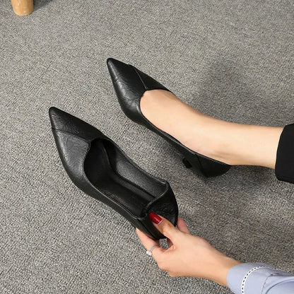 Sapato Feminino de Salto Bloco de 3-5cm Sapatos de Couro com Salto Quadrado Sapatos de Salto Agulha Zapatos De Mujer Moda Designer Escritório Senhoras Sapato Único