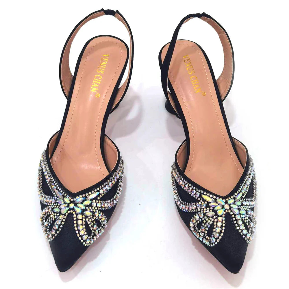 Yellow Classy Bowknot Pointed Toe Women's Shoes High Heel Elegant Sandals Shallow Mouth Shoes Bag Set Women