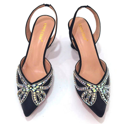 Yellow Classy Bowknot Pointed Toe Women's Shoes High Heel Elegant Sandals Shallow Mouth Shoes Bag Set Women