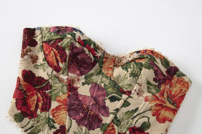 Vintage Flower Print Strapless Bandage Lace Fishbone Camisoles Women Summer Slim Fit Crop Tops Streetwear Tank 2025 Tube Tops