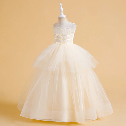 Vestidos de Festa de Daminha Batismo de Verão Meninas Elegante Tule Vestido de Noiva Formatura Menina Laço Princesa Vestido de Aniversário Fantasia de Natal