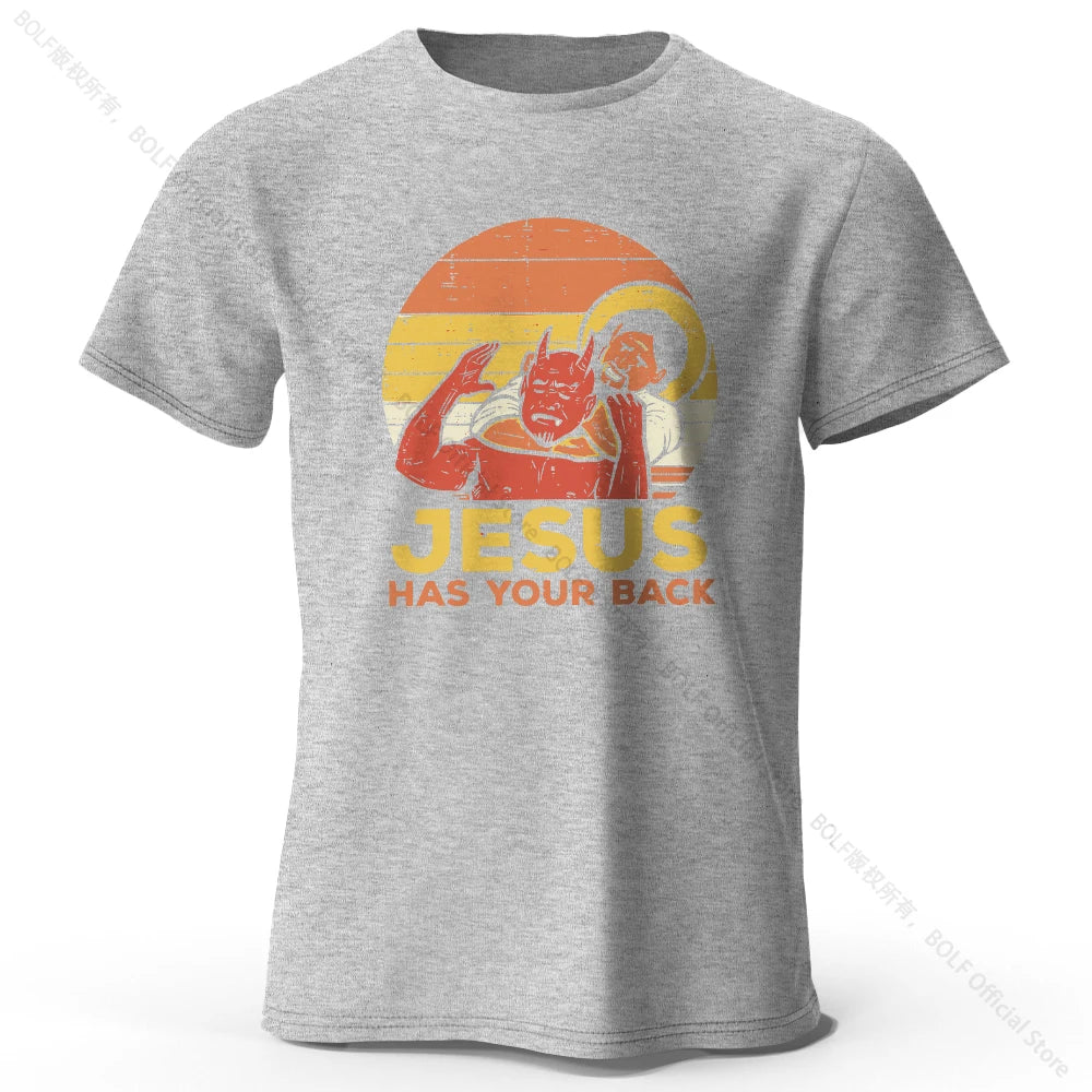 Funny Jesus Printed 100% Cotton T-Shirt, Soft & Breathable Round Neck Short Sleeve Tee, Unisex Quirky & Humorous Style