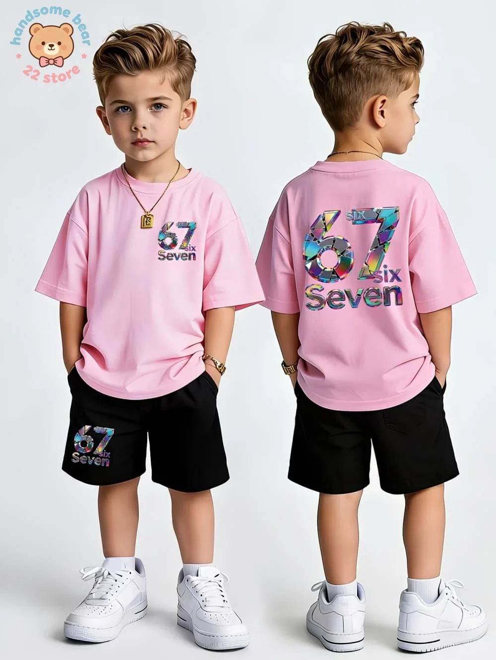 Boys Sets 67 Funny Print Kids T-Shirt Shorts Pant Set Casual Italian Brainrot Summer Top Suit for Funny Gift Children's Clothing