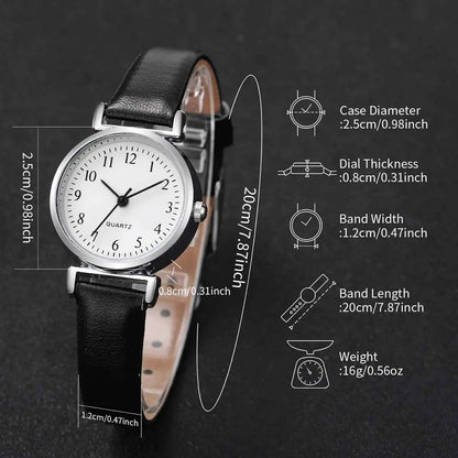 2PCS Fashion Women Quartz Watches Set Simple Small Dial Leather Strap Watch for Girls Reloj Mujer（Without Box）