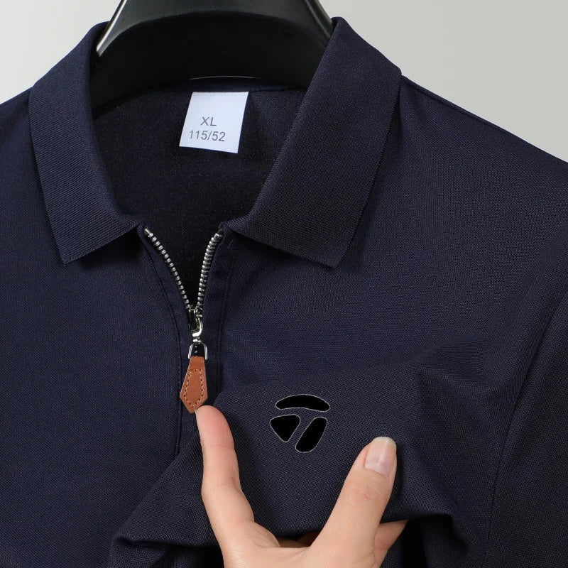 Summer New Men's Fashion Half Pulled Chain Collar Collar Golf T-shirt, Golf Slimming Short Sleeve Top, Casual Men's Top M-5XL