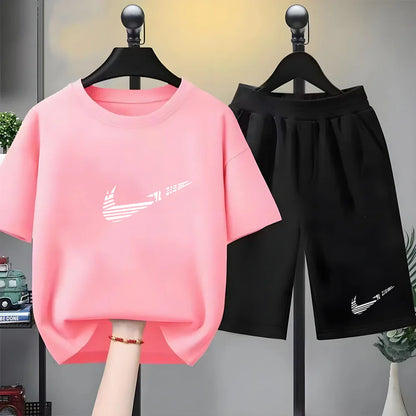 Children Set white T-shirt Short-Sleeved+Shorts Boy Girl Toddler 3-12Years Casual Sports Brand cool Fashio Clothes Summer