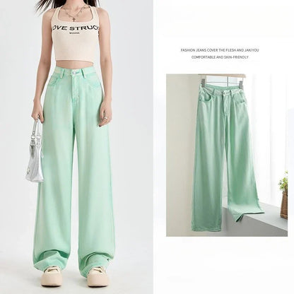 Korean Fashion Woman Ice Silk Wide-leg Jean