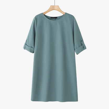 Elegant Women Party Dress 2026 Summer Fashion 3/4 Sleeve Casual Shirt Vestidos Pockets Loose Solid Knee-length Sundress