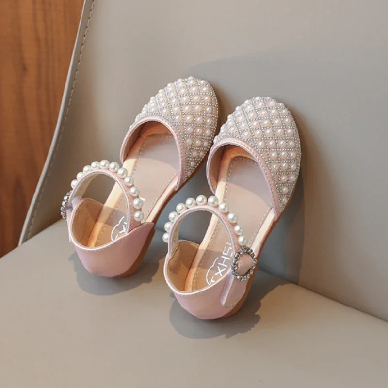 Girls Leather Shoes Spring Summer Kids Girls Princess Shoes Fahsion Pearl Diamond Sandals