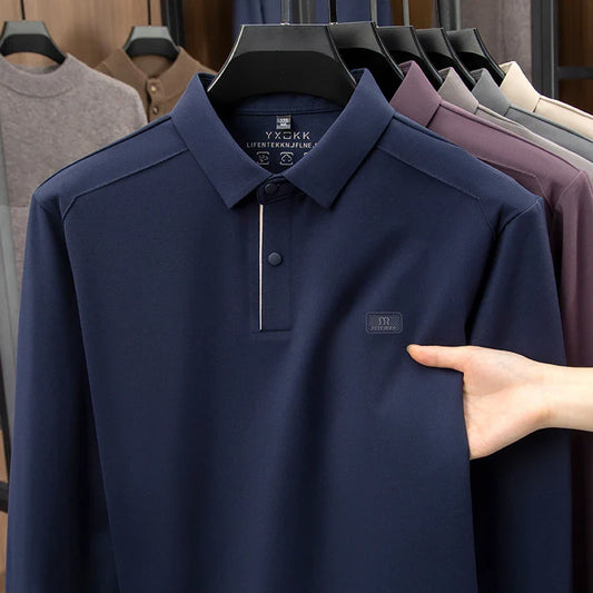 2025 Long Sleeved Polo Shirt for Spring and Autumn Men's Clothing with A Base Collar Casual and Fashionable Long Sleeved T-shirt