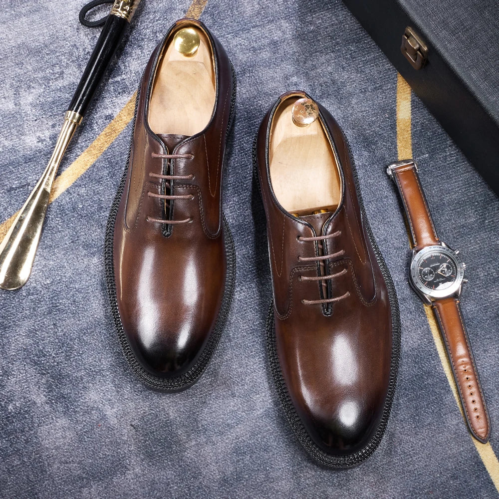 Fashion brand smooth Oxford shoes business formal leather shoes men's 2025 winter high heels wedding pointed office shoes