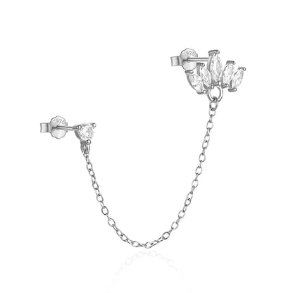 1PC 925 Sterling Silver Horse Eye Chain Tassel Zircon Drop Earrings For Women Ins Minimalism Geometric Earrings Gift