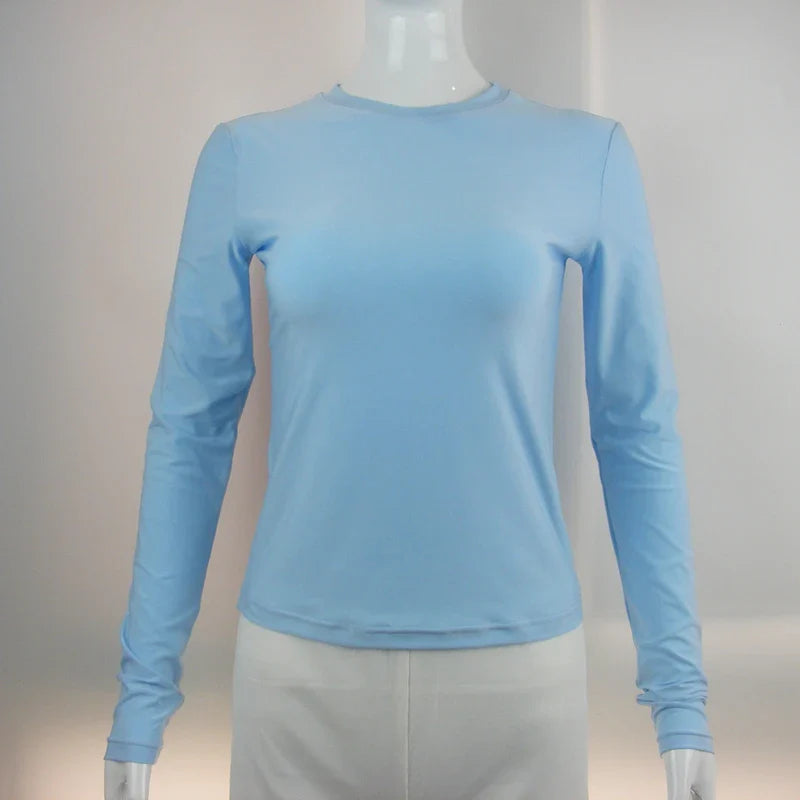Woman Clothing Long Sleeve T-shirt Slim Fit Tops Female O-Neck Close-fitting Tee Shirt Street Wear 2024 Y2K Qtraf 2408