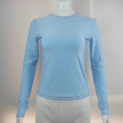 Woman Clothing Long Sleeve T-shirt Slim Fit Tops Female O-Neck Close-fitting Tee Shirt Street Wear 2024 Y2K Qtraf 2408