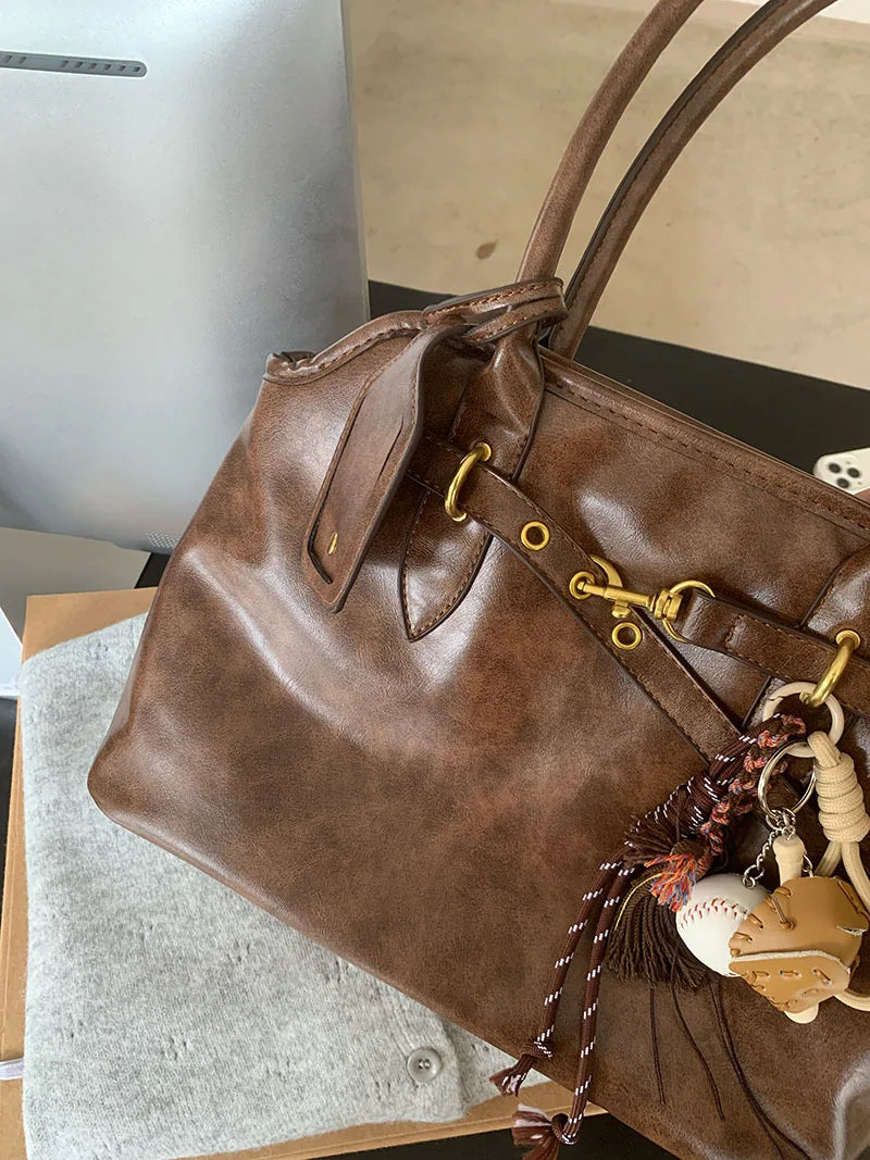 Vintage Designer Luxury Tote Bag Casual Lage Capacity Women's Shoulder Bag Simple Commuting PU Leather Ladies Handbags