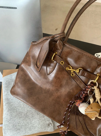 Vintage Designer Luxury Tote Bag Casual Lage Capacity Women's Shoulder Bag Simple Commuting PU Leather Ladies Handbags