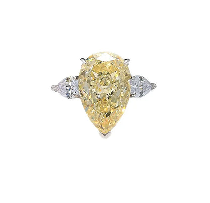925 sterling silver European and American classic three stone water droplet ring inlaid with imported high carbon diamond