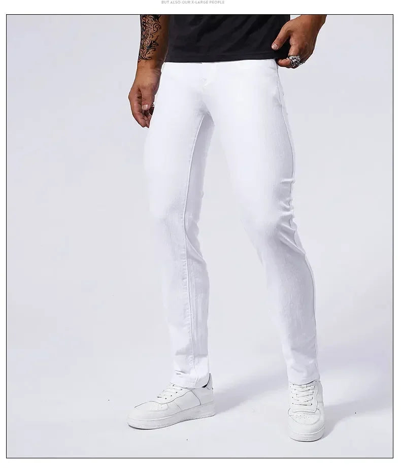 Calça Jeans Masculina Branca Casual Calça Jeans Nova Confortável Moderna Elástica Slim Fit Reta Calça Masculina Roupa Streetwear Jeans