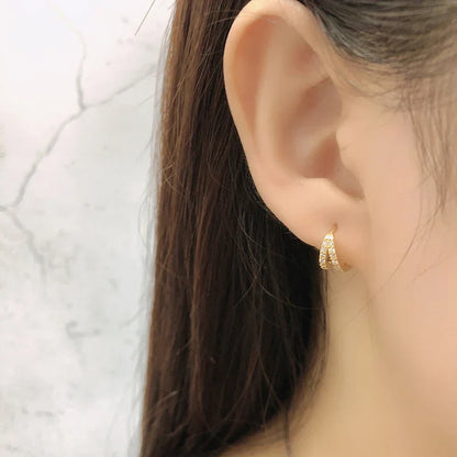 925 Sterling Silver Fashion Luxury Shiny Double Layer Zircon Huggies Hoop Earrings for Women Plated 18k Gold Fine Jewelry
