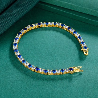 4mm 5mm Moissanite Diamond Tennis Necklace for Women Men 925 Sterling Silver Yellow Gold Color Lab Sapphire Emerald