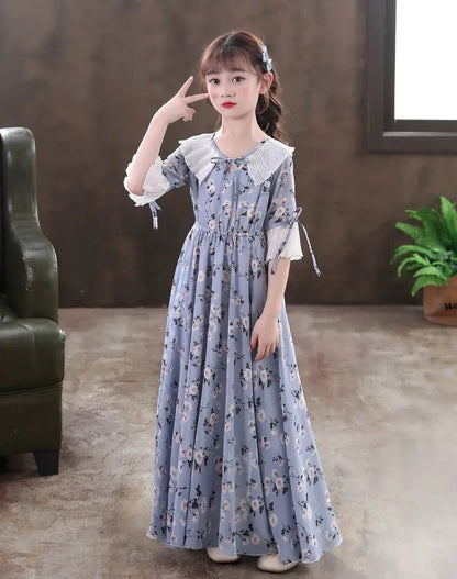 Long Floral Princess Party Dress for Girls 5-16Y Summer Elegant Bohemian Chiffon Maxi Dresses Teenage Girl Holiday Clothes 13 14