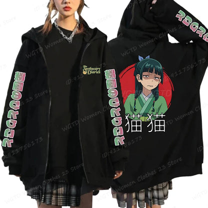 Funny The Apothecary Diaries Print Hoodies Men Women Casual Harajuku Zipper Hooded Pullovers Coat Anime Streetwear Sweatshirt