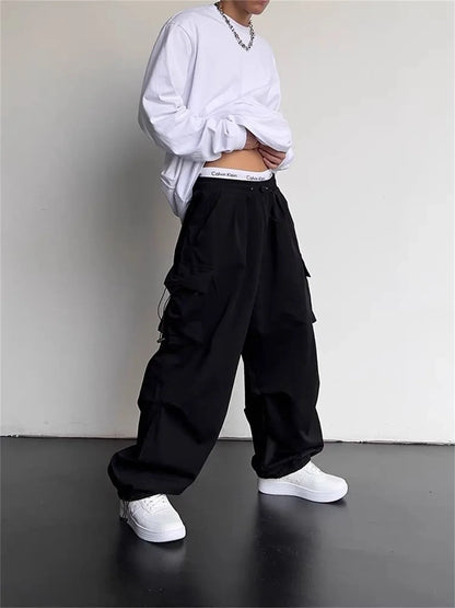 American Spring Summer Men Casual Cargo Pants Pockets Plus Size Black Out Door Elasticity Sports Oversize Pants 46 48 50