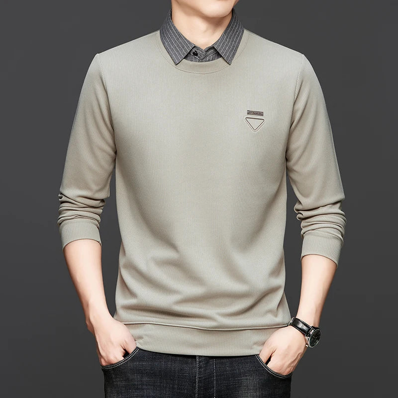 High Quality Men's Polo Shirt Contrast Color Lapel Long Sleeve T-Shirt Autumn New Exquisite Print Top Casual Business Menswear