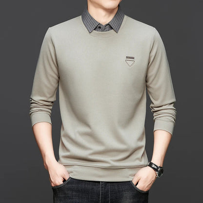 High Quality Men's Polo Shirt Contrast Color Lapel Long Sleeve T-Shirt Autumn New Exquisite Print Top Casual Business Menswear