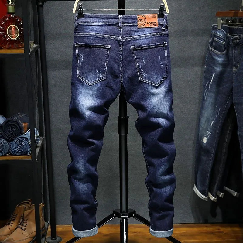 2024 Spring and Autumn New Fashion Solid Color Retro Stretch Denim Pants Men's Casual Loose Breathable High-Quality Jeans 28-36