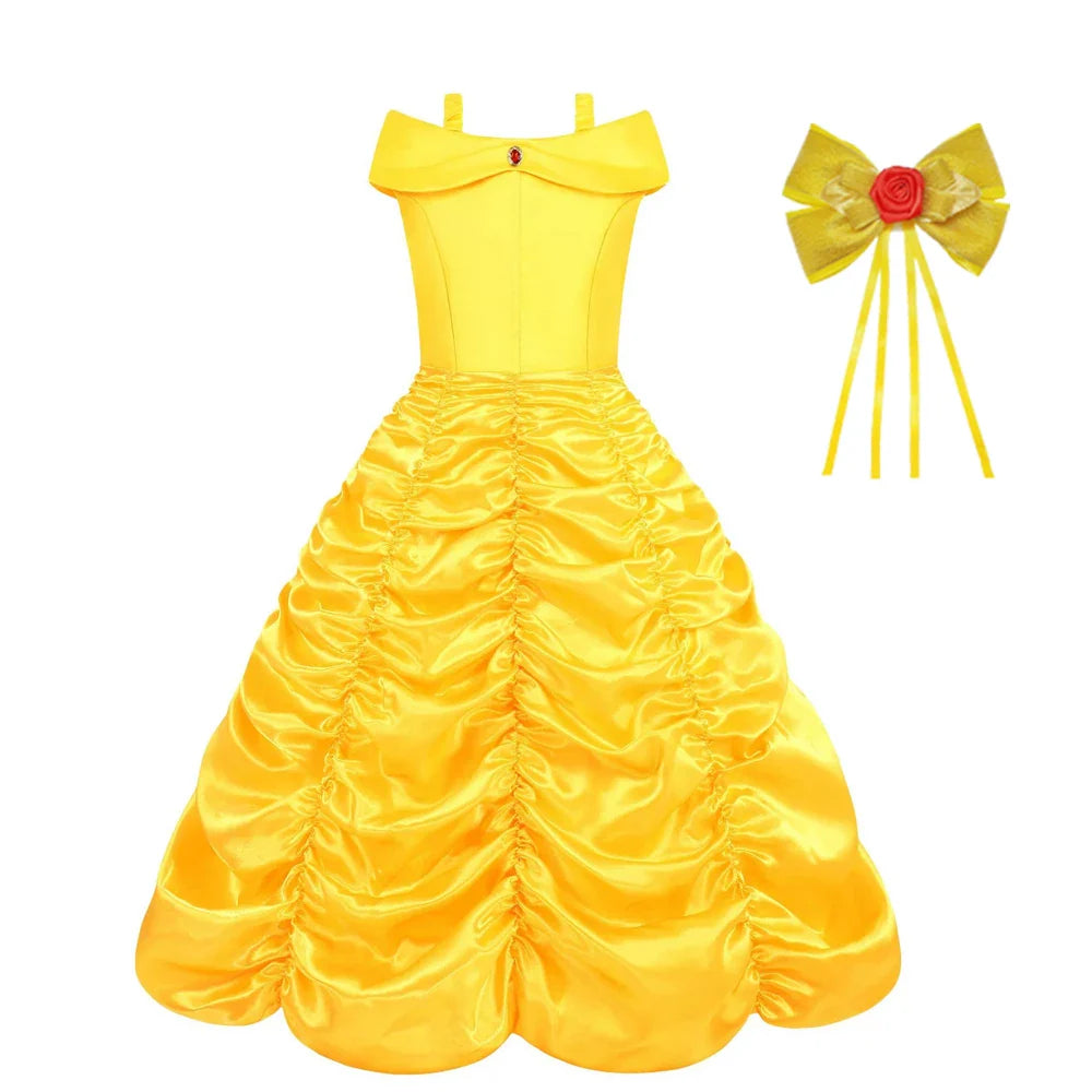 Fantasia Bela Adormecida Menina Vestido Amarelo Halloween A Bela e a Fera Fantasias Festa de Aniversário Meninas Roupas Infantis Vestido de Baile