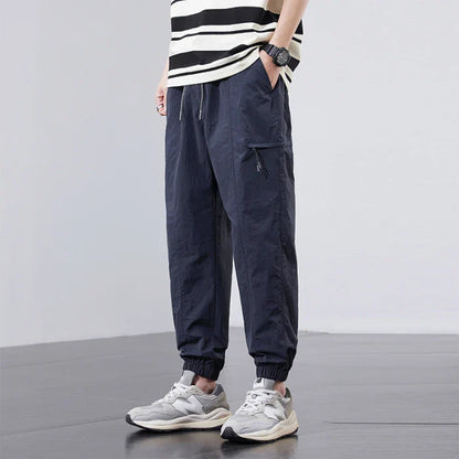 Spring Summer Thin Men's Quick-Dry Cargo Harem Pants Loose Streetwear Joggers with Elastic Cuffs Casual Tapered Trousers Outdoor