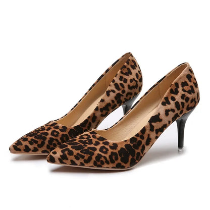 Plus Size 44 Sexy Elegant Women's Fashion Shoes Leopard Print Fashion Pointed Toe High Heels 8.5cm Sandals Chaussure Femme 2025