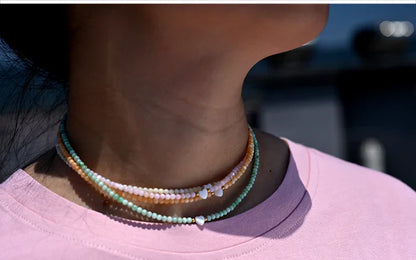 Mother of Pearl Beads Heart Choker Fashion Dyed Natural Shell Necklace for Women Stainless Steel Collares Femme