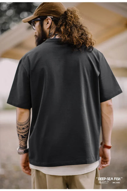 Maden Vintage Flocked Print Short-sleeved T-shirts Animal Pattern Cotton Round Neck Tops for Men's Summer Casual Loose Fit Tee