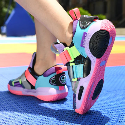 Children Girls Basketball Shoes Cushioned Shock Absorption Comfy Athletic Sports Running Outdoor Non-slip Walking For Kids Boys