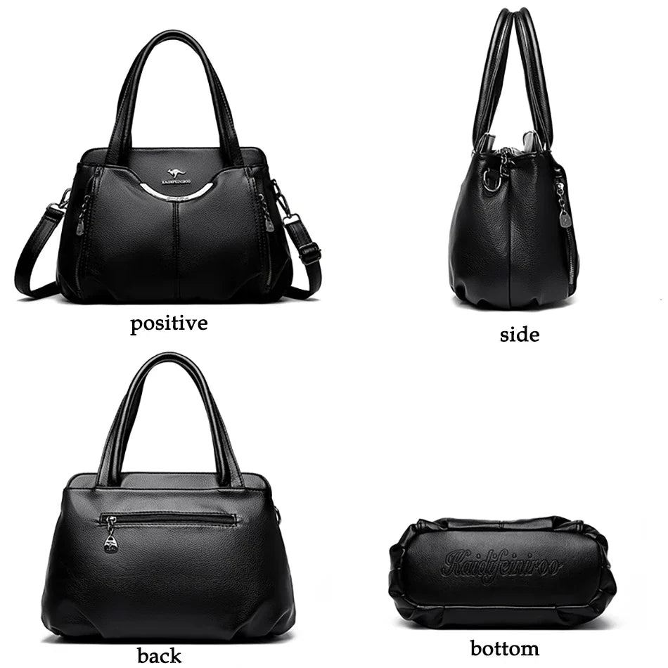 2024 New Multi Pocket Women's Handbag High Quality Soft Leather Female Shoulder Bag Luxury Designer Girl Tote Bolsas Sac A Main
