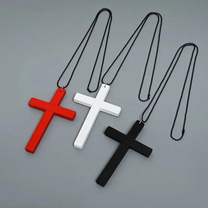 New Gothic Cool Y2K Wood Cross Pendants Necklaces Unisex Black White Red Hip Hop Charm Chain Choker Necklace Fashion Jewelry